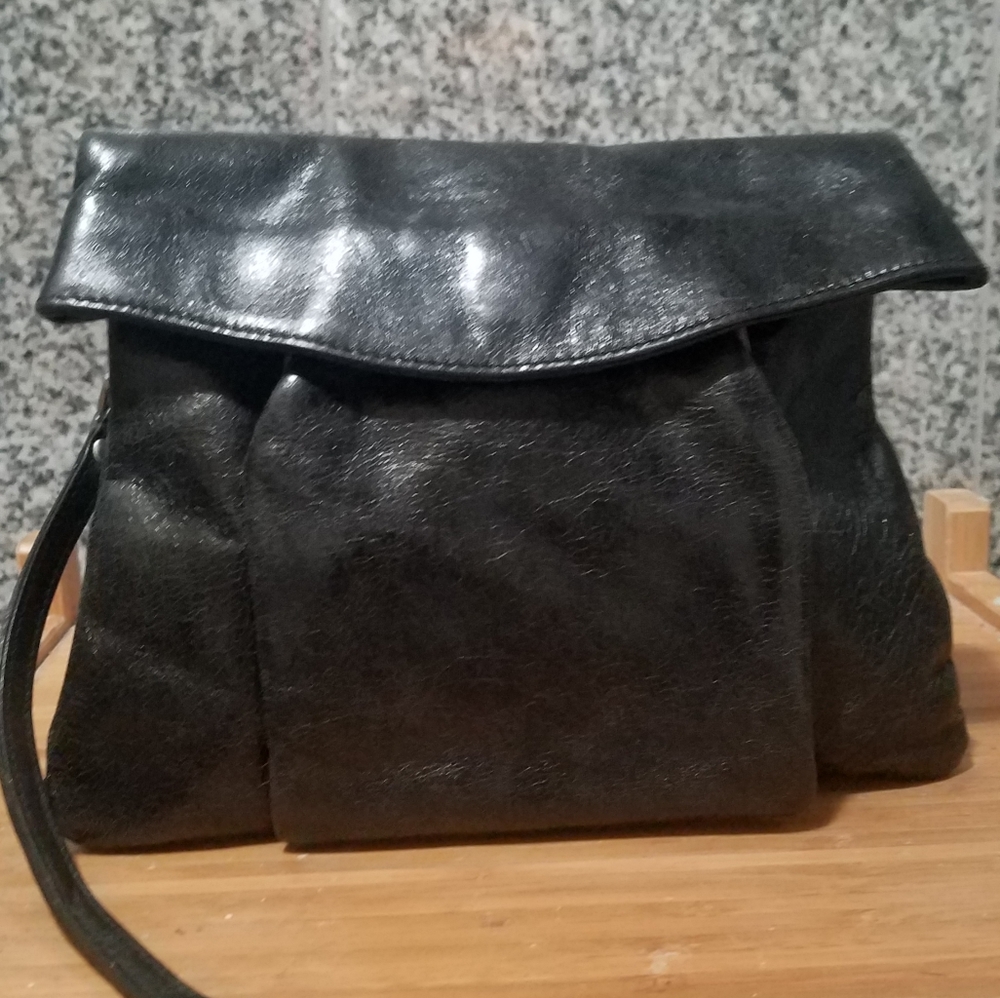 Black leather Hobo International wristlet